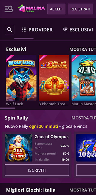 MalinaCasino Applicazione Mobile